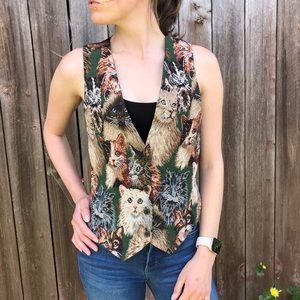 Vintage Cat Lady Northwest Blue vest embroidered